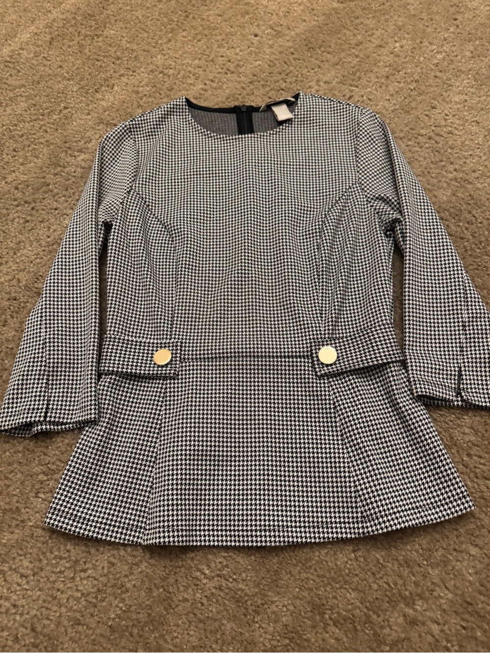 Women’s Black and White Houndstooth Peplum Dress by H&M size Small